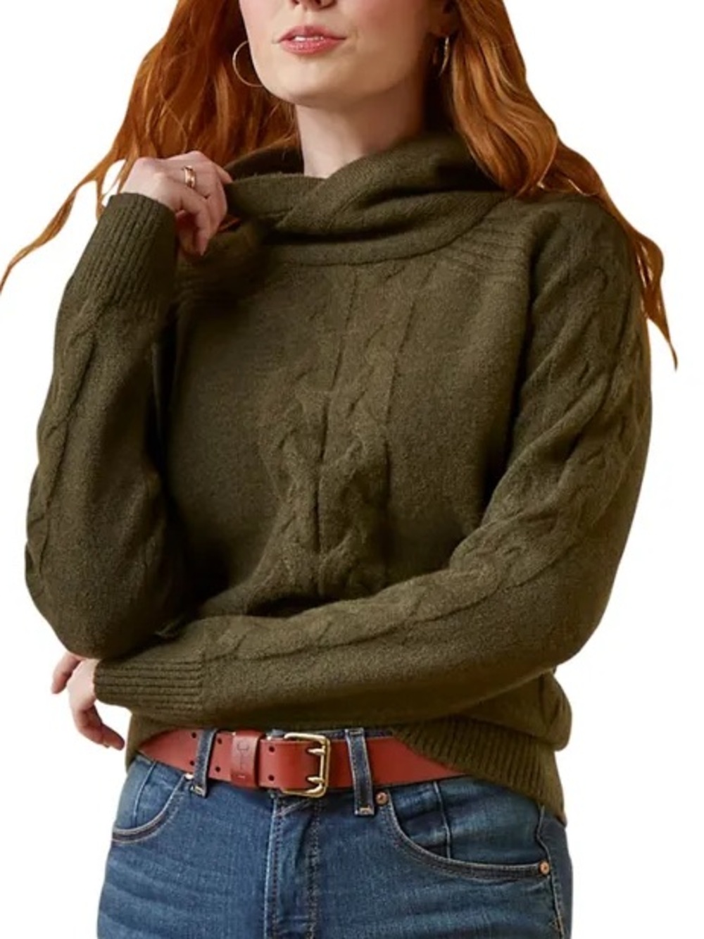 Ariat Novato Wool Blend Sweater in Olive Green Horse Bit Detail Size Small